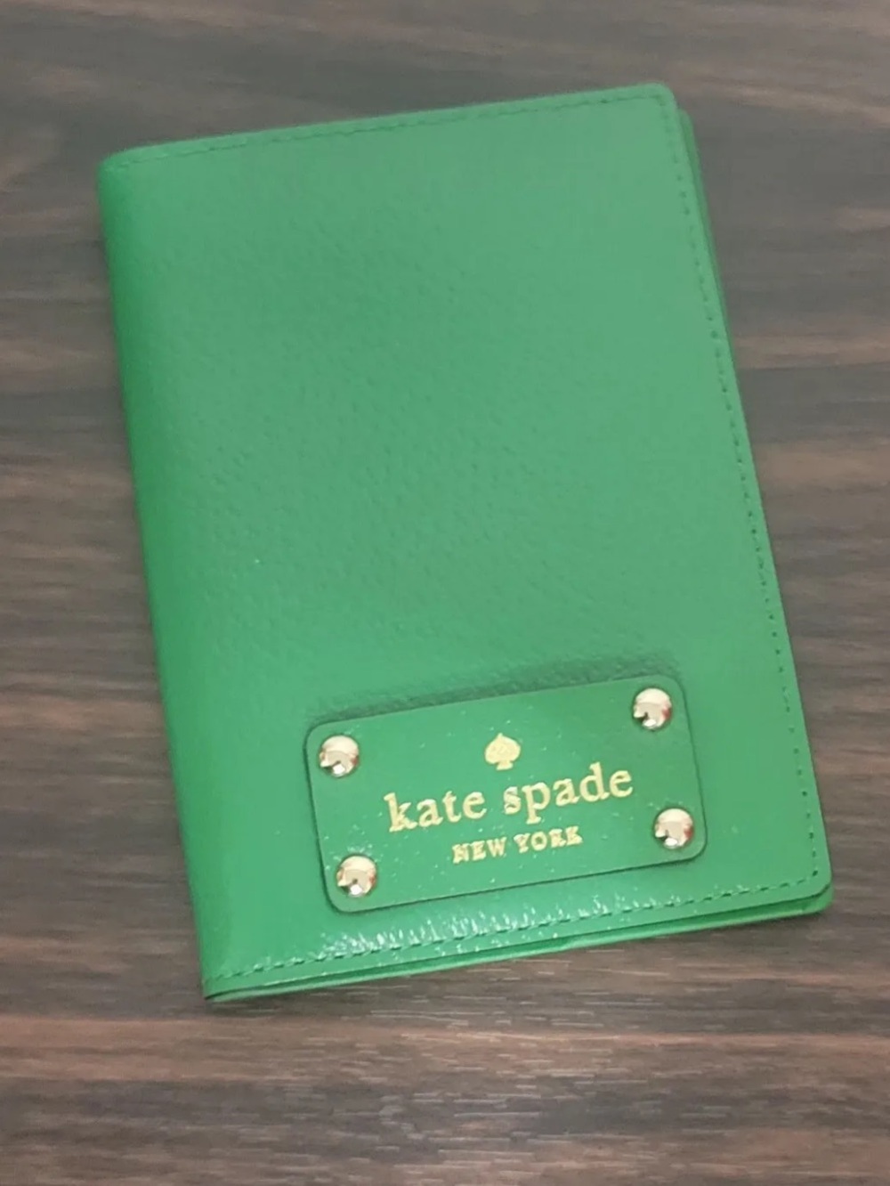 kate spade Green Leather Passport Cover with Gold Plaque